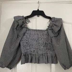 ZARA plaid puffy sleeve top